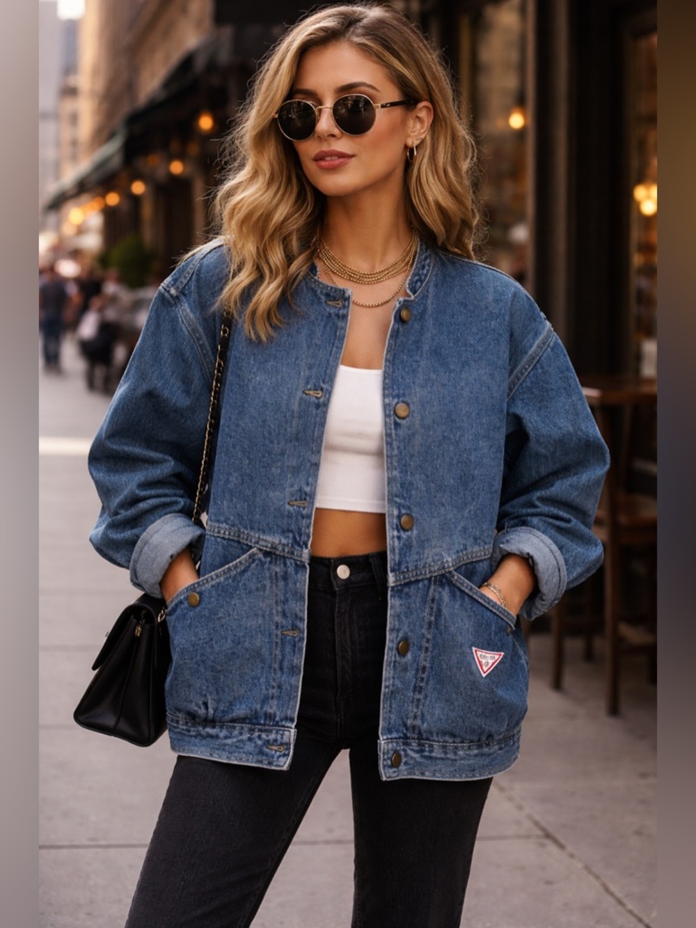 GUESS Women's Vintage Blue Denim Snap Button-Front Jean Jacket XL